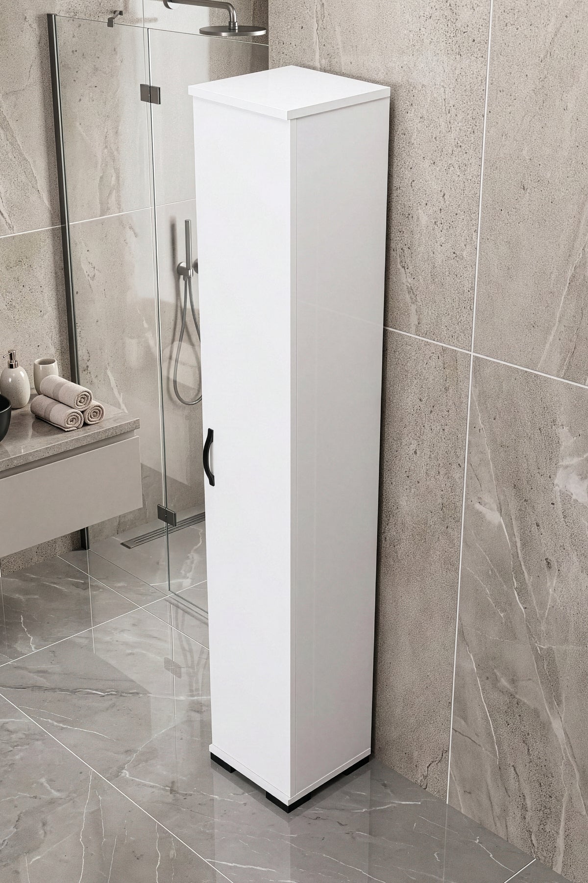 Banyo Dolabı Dar Boy Dolap Raflı Kapaklı Çok Amaçlı Organizer 5 Katlı Beyaz