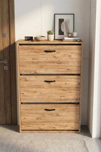 Ayakkabılık 3 Düşer Kapaklı 6 Bölmeli Modern Çok Amaçlı Ayakkabı Dolabı