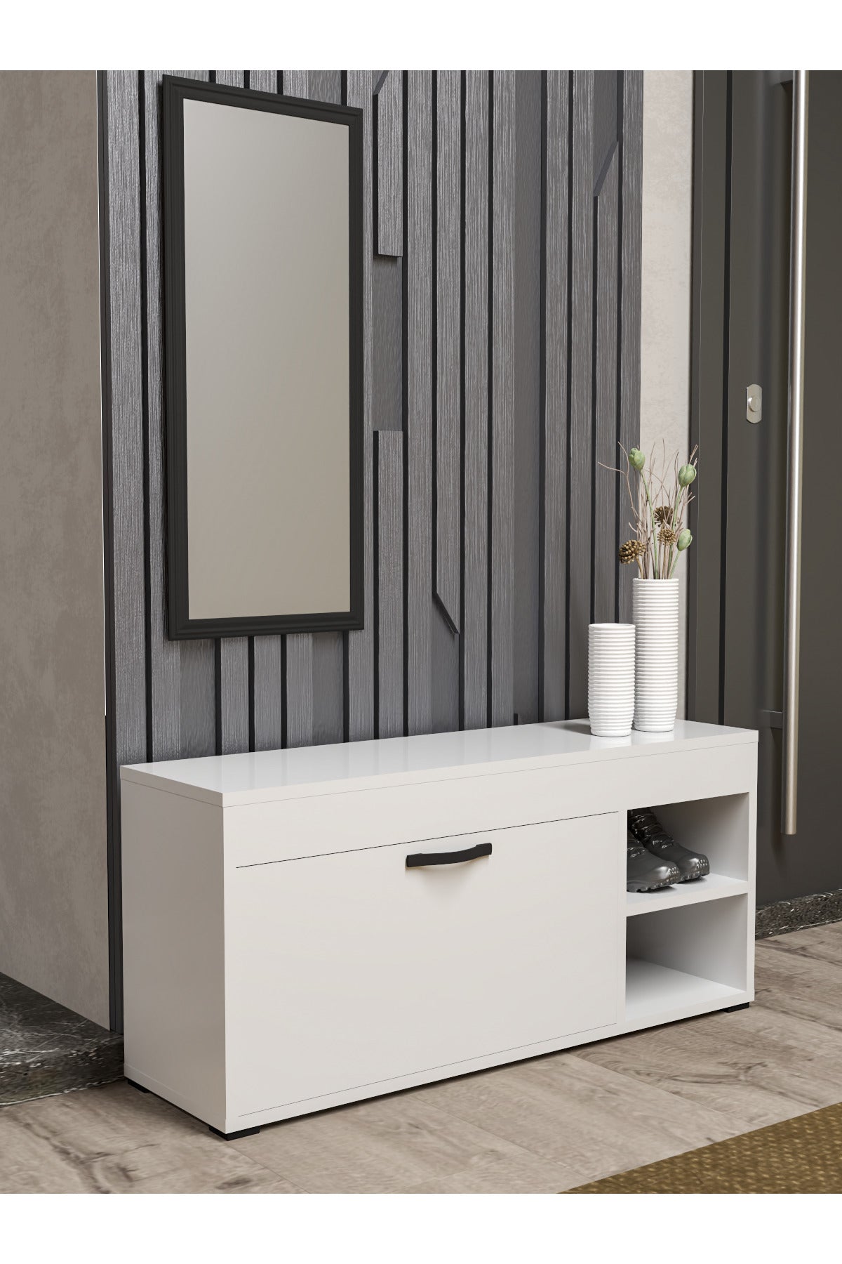 Ayakkabılık Çok Amaçlı Kapaklı Dolabı 90 cm Modern Ayakkabı Dolabı Raflı Organizer