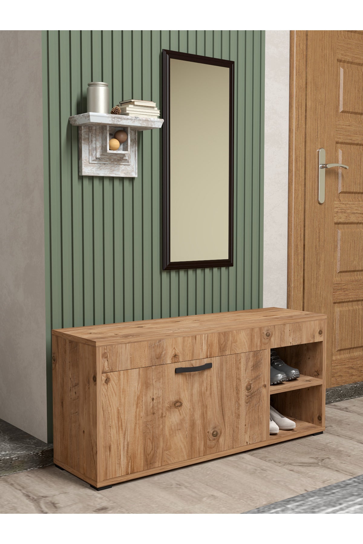 Ayakkabılık Çok Amaçlı Kapaklı Dolabı 90 cm Modern Ayakkabı Dolabı Raflı Organizer