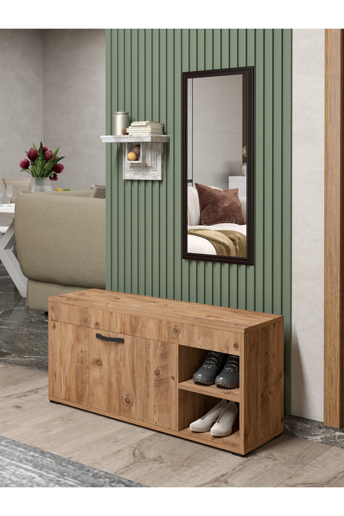 Ayakkabılık Çok Amaçlı Kapaklı Dolabı 90 cm Modern Ayakkabı Dolabı Raflı Organizer