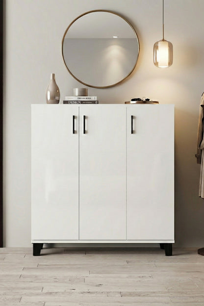 Ayakkabılık Dolabı 3 Kapaklı 7 Bölmeli Modern Çok Amaçlı Ayakkabı Dolap Ahşap 197 Beyaz