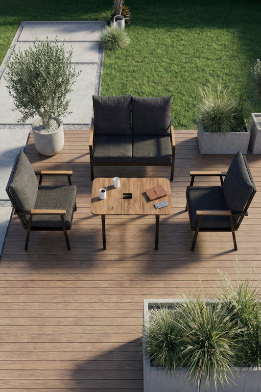 Bahçe Balkon Oturma Grubu 4 lü Set Orta Sehpa Masa Koltuk Koltuk Minderli Balkon Teras Cafe Mobilya