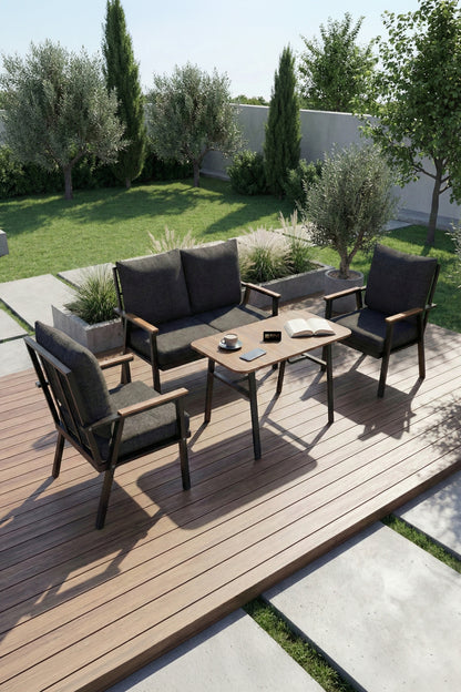 Bahçe Balkon Oturma Grubu 4 lü Set Orta Sehpa Masa Koltuk Koltuk Minderli Balkon Teras Cafe Mobilya