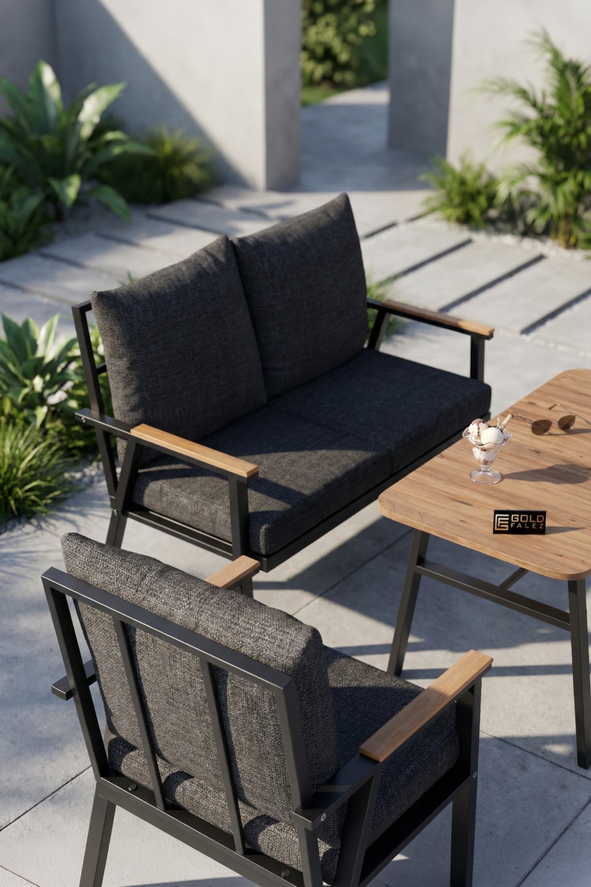 Bahçe Balkon Oturma Grubu 4 lü Set Orta Sehpa Masa Koltuk Koltuk Minderli Balkon Teras Cafe Mobilya