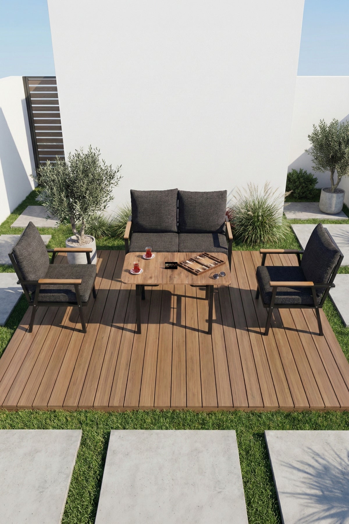 Bahçe Balkon Oturma Grubu 4 lü Set Orta Sehpa Masa Koltuk Koltuk Minderli Balkon Teras Cafe Mobilya