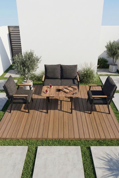 Bahçe Balkon Oturma Grubu 4 lü Set Orta Sehpa Masa Koltuk Koltuk Minderli Balkon Teras Cafe Mobilya