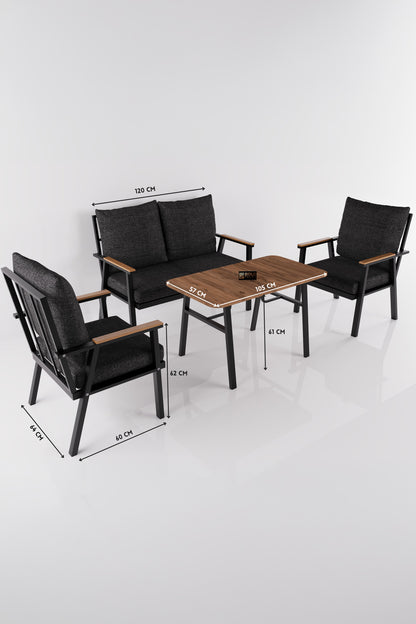 Bahçe Balkon Oturma Grubu 4 lü Set Orta Sehpa Masa Koltuk Koltuk Minderli Balkon Teras Cafe Mobilya