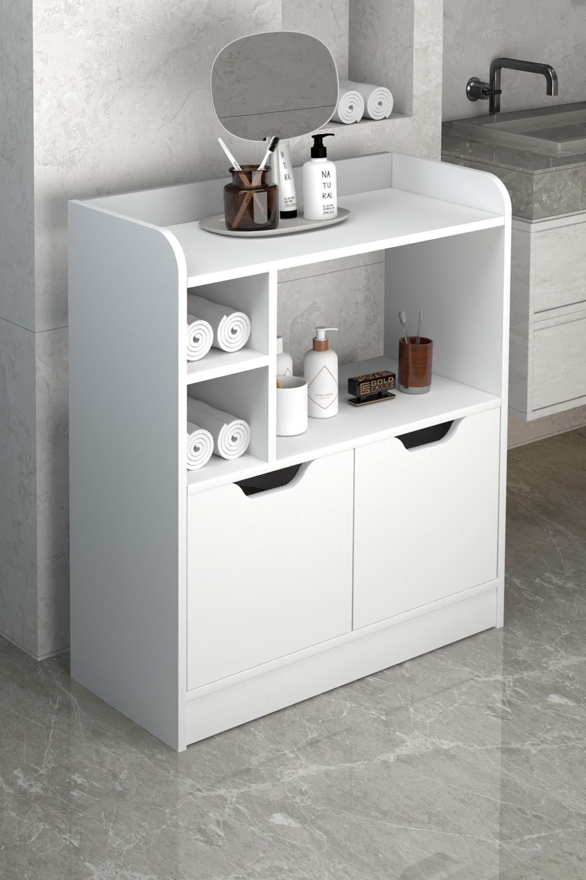 Banyo Dolabı Çok Amaçlı Havluluk 2 Kapaklı Raflı