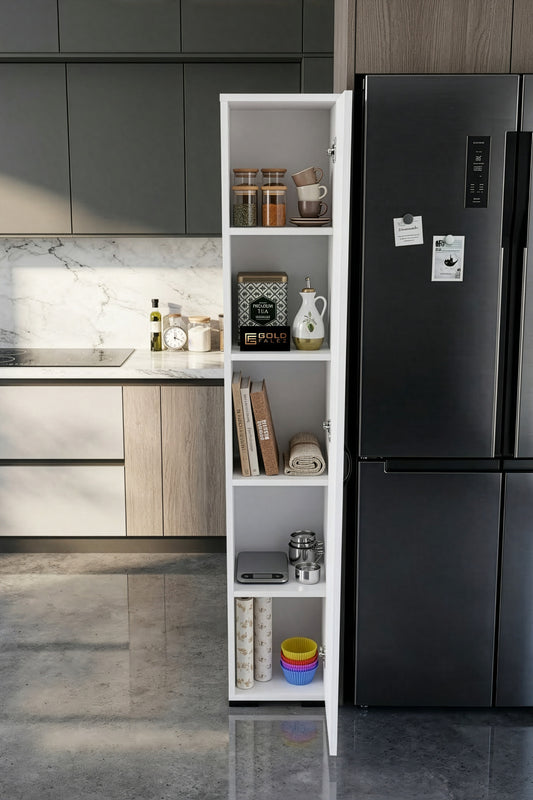 Banyo Dolabı Dar Boy Dolap Raflı Kapaklı Çok Amaçlı Organizer 5 Katlı  Beyaz