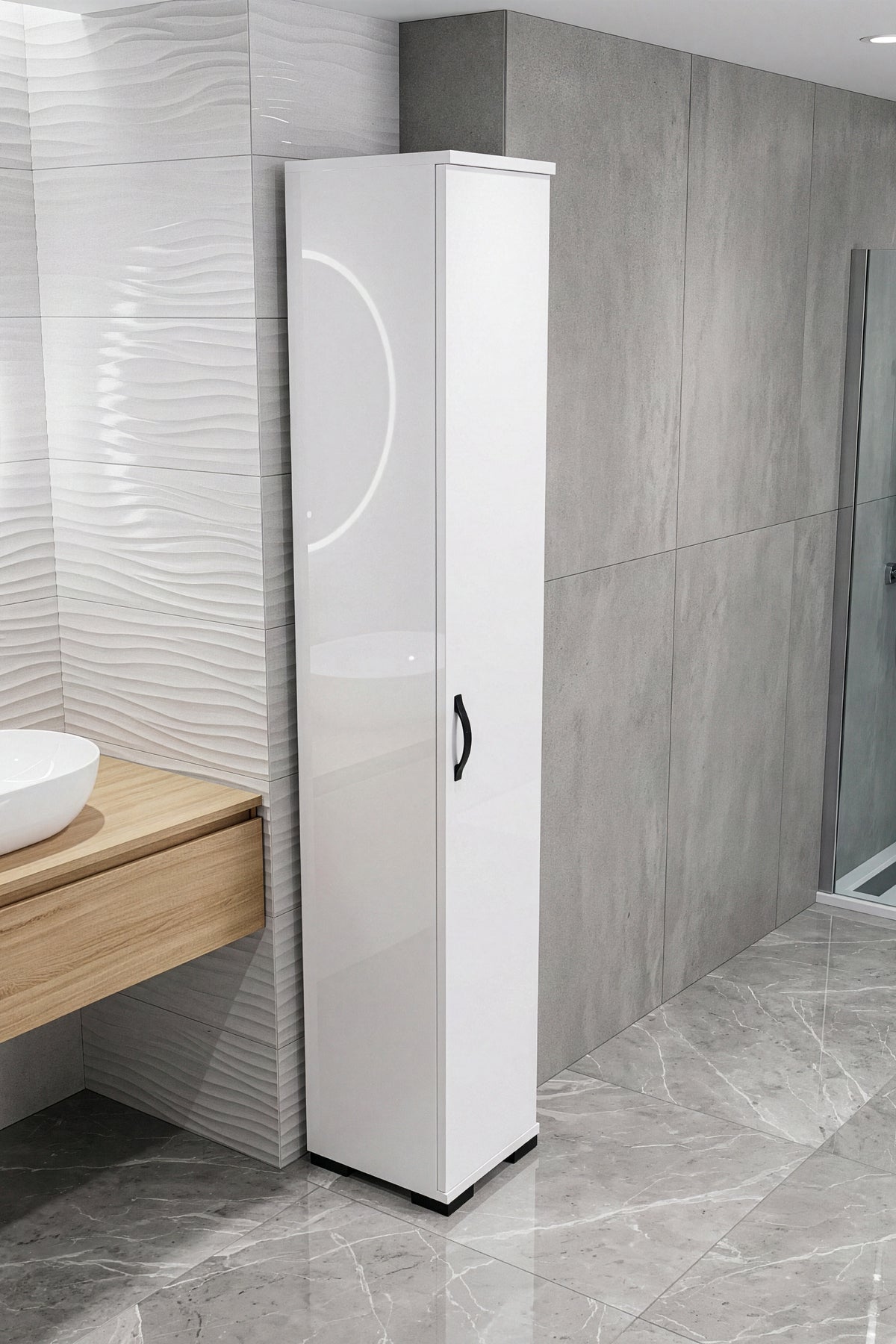 Banyo Dolabı Dar Boy Dolap Raflı Kapaklı Çok Amaçlı Organizer 5 Katlı  Beyaz