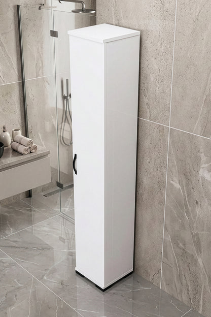 Banyo Dolabı Dar Boy Dolap Raflı Kapaklı Çok Amaçlı Organizer 5 Katlı  Beyaz