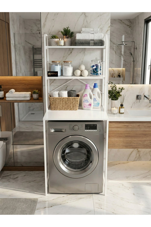 Çamaşır Makinesi Dolabı 2 Katlı Geniş Depolama Raf Ünitesi Metal Banyo Organizer Standı