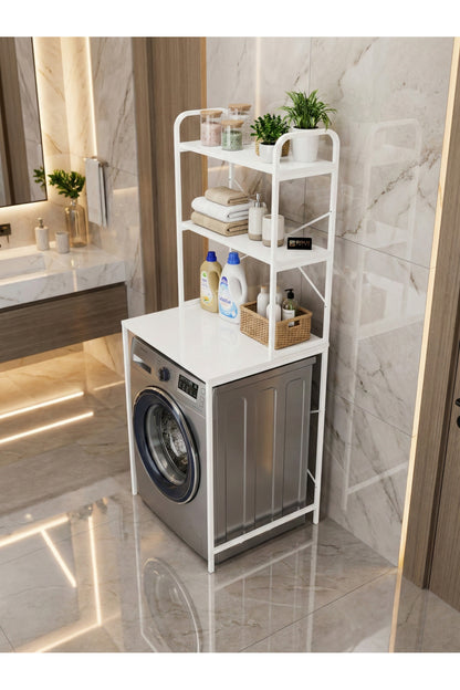 Çamaşır Makinesi Dolabı 2 Katlı Geniş Depolama Raf Ünitesi Metal Banyo Organizer Standı