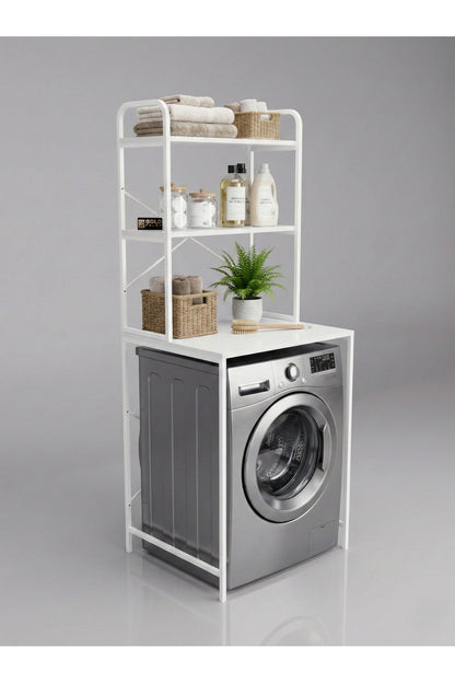 Çamaşır Makinesi Dolabı 2 Katlı Geniş Depolama Raf Ünitesi Metal Banyo Organizer Standı
