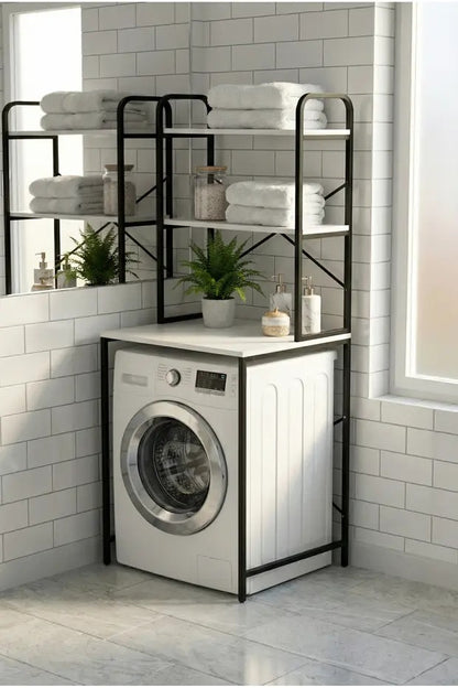 Çamaşır Makinesi Dolabı 2 Katlı Geniş Depolama Raf Ünitesi Metal Banyo Organizer Standı