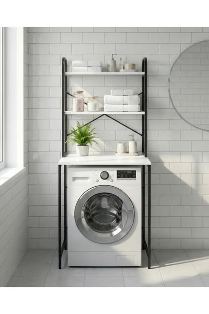 Çamaşır Makinesi Dolabı 2 Katlı Geniş Depolama Raf Ünitesi Metal Banyo Organizer Standı
