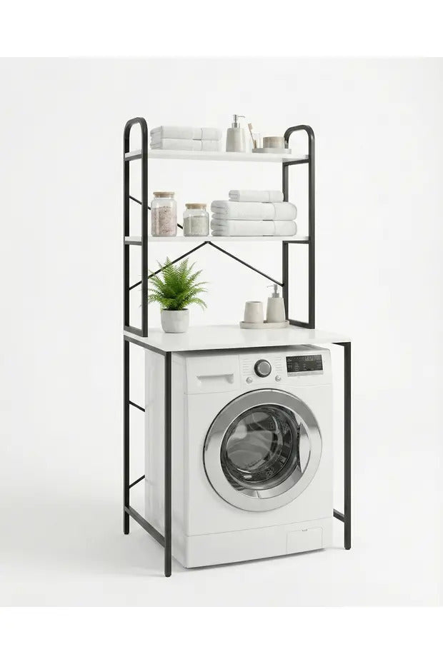 Çamaşır Makinesi Dolabı 2 Katlı Geniş Depolama Raf Ünitesi Metal Banyo Organizer Standı