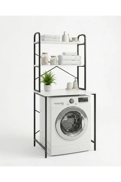 Çamaşır Makinesi Dolabı 2 Katlı Geniş Depolama Raf Ünitesi Metal Banyo Organizer Standı