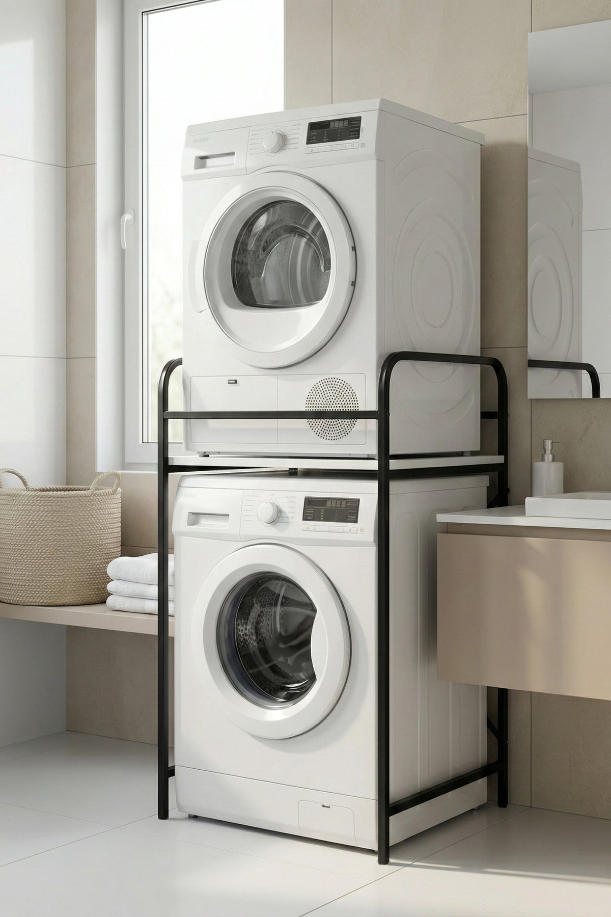 Çamaşır Makinesi Dolabı Raf Metal Düzenleyici Organizer 2 Katlı Banyo Rafı Çok Amaçlı Dolap