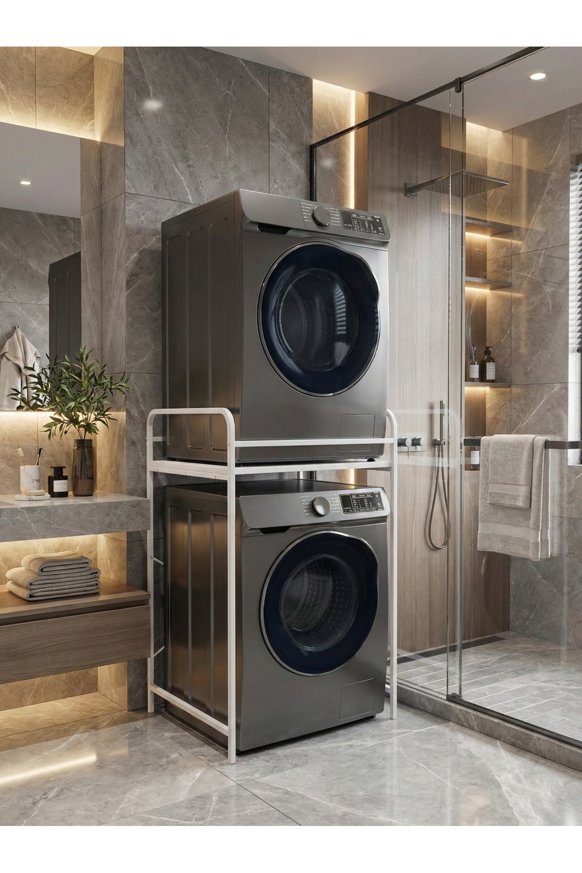 Çamaşır Makinesi Dolabı Raf Metal Düzenleyici Organizer 2 Katlı Banyo Rafı Çok Amaçlı Dolap