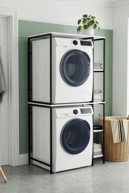Çamaşır Makinesi Dolabı Yan Raflı Dolap Metal Banyo Organizer Çok Katlı Düzenleyici Siyah