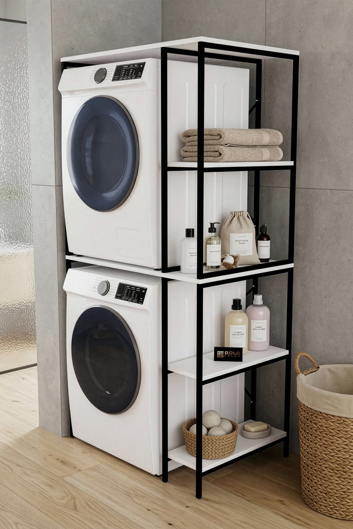 Çamaşır Makinesi Dolabı Yan Raflı Dolap Metal Banyo Organizer Çok Katlı Düzenleyici Siyah