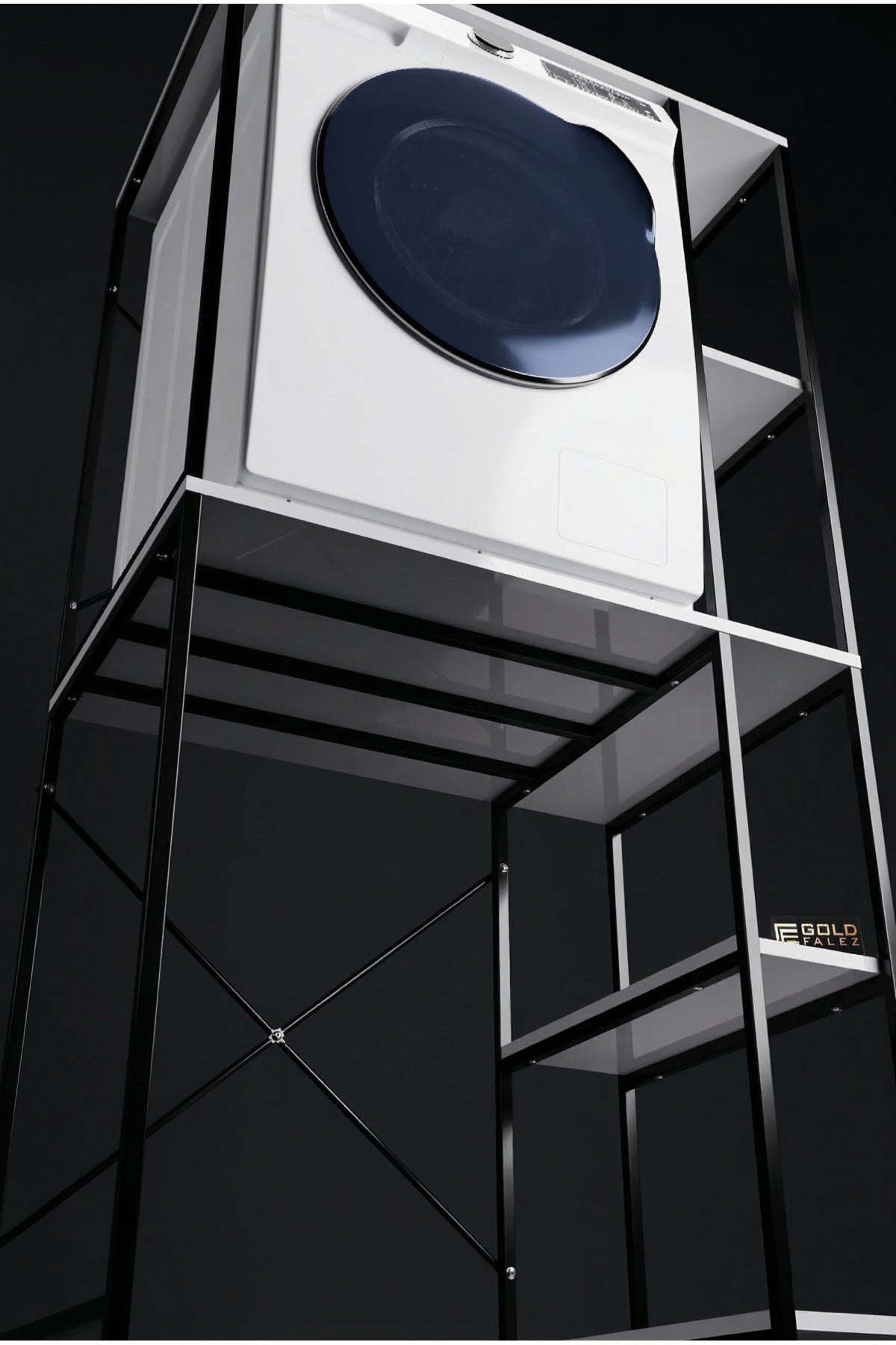 Çamaşır Makinesi Dolabı Yan Raflı Dolap Metal Banyo Organizer Çok Katlı Düzenleyici Siyah
