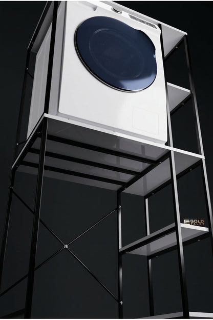 Çamaşır Makinesi Dolabı Yan Raflı Dolap Metal Banyo Organizer Çok Katlı Düzenleyici Siyah