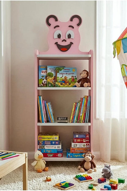 Çocuk Kitaplık Happy Face 4 Raflı – Sevimli Figürlü Düzenleyici Raf Sistemi