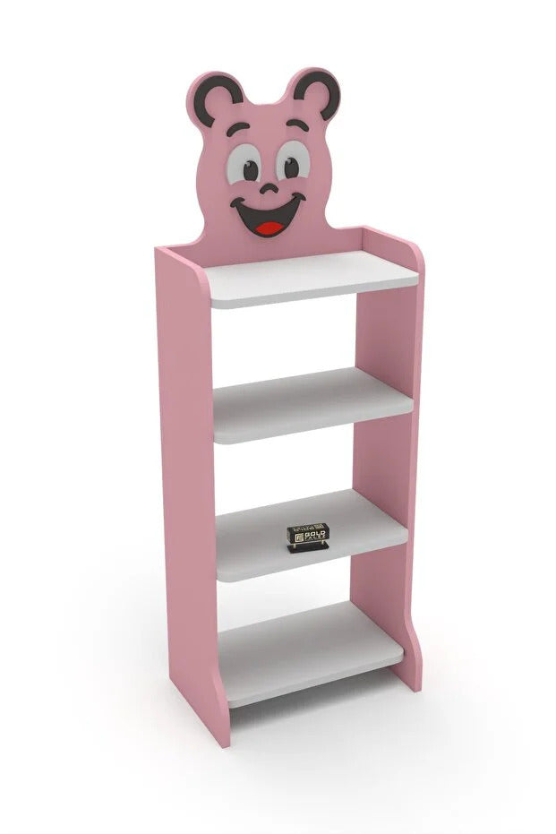 Çocuk Kitaplık Happy Face 4 Raflı – Sevimli Figürlü Düzenleyici Raf Sistemi