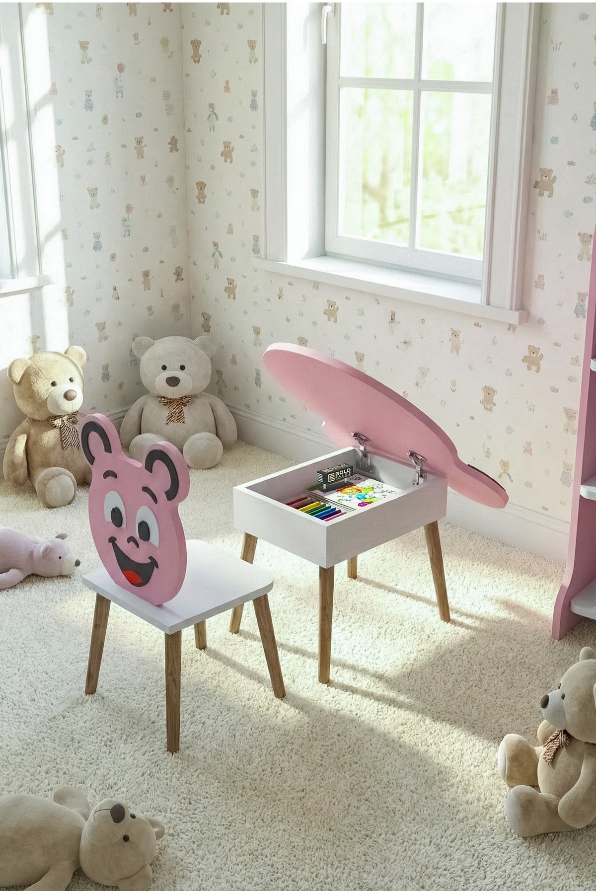 Çocuk Masası & Çocuk Sandalyesi Happy Face Sevimli Figürlü Set
