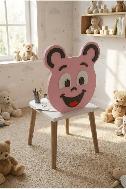Çocuk Sandalyesi Happy Face – Ahşap Ayaklı, Sevimli Figürlü