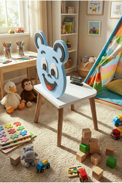 Çocuk Sandalyesi Happy Face – Ahşap Ayaklı, Sevimli Figürlü