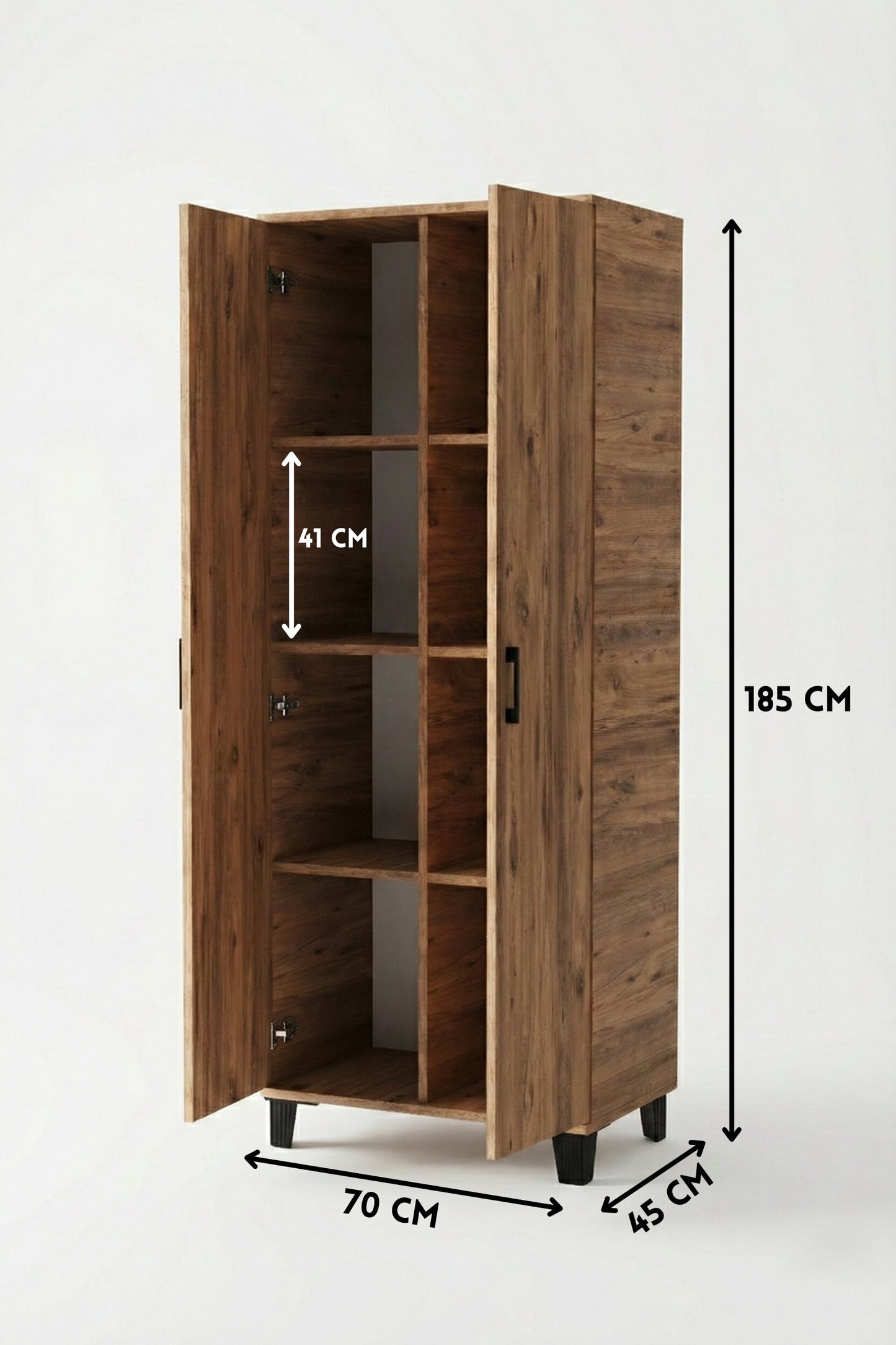 Çok Amaçlı 2 Kapaklı 8 Gözlü Dolap70×45×185 cm–Kiler,Mutfak,Balkon ve Banyo Depolama Dolabı