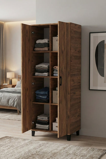 Çok Amaçlı 2 Kapaklı 8 Gözlü Dolap70×45×185 cm–Kiler,Mutfak,Balkon ve Banyo Depolama Dolabı