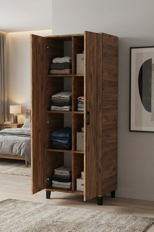 Çok Amaçlı 2 Kapaklı 8 Gözlü Dolap70×45×185 cm–Kiler,Mutfak,Balkon ve Banyo Depolama Dolabı