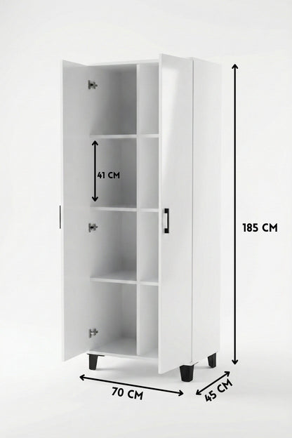 Çok Amaçlı 2 Kapaklı 8 Gözlü Dolap70×45×185 cm–Kiler,Mutfak,Balkon ve Banyo Depolama Dolabı
