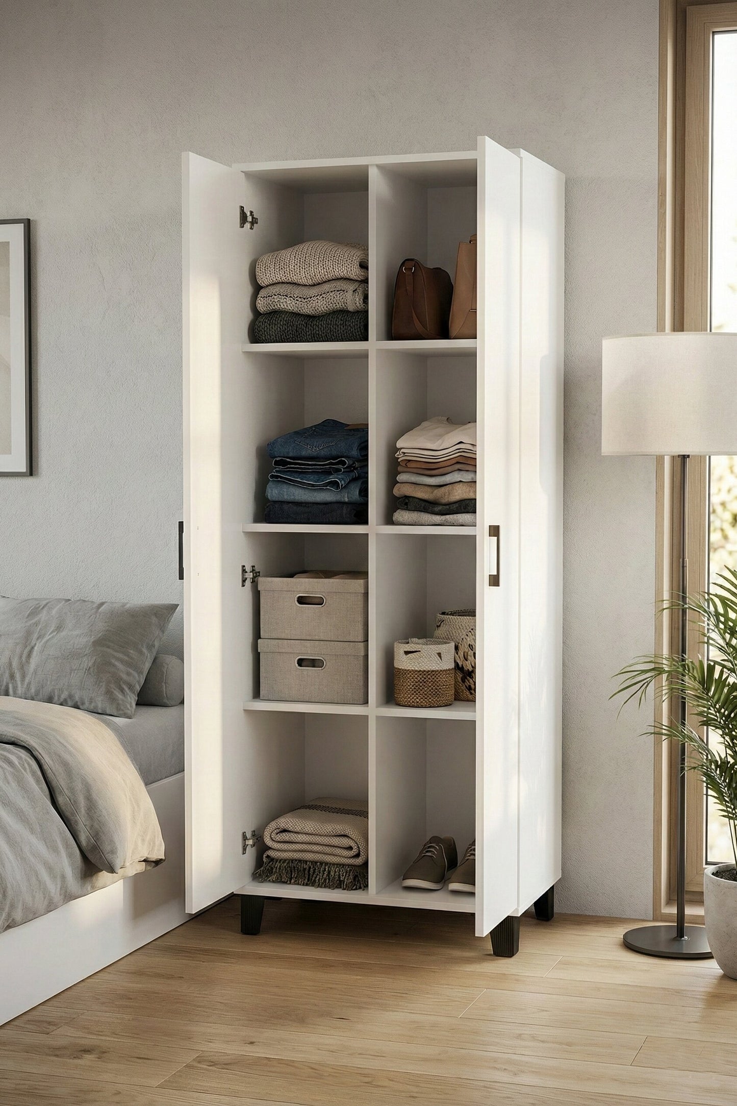 Çok Amaçlı 2 Kapaklı 8 Gözlü Dolap70×45×185 cm–Kiler,Mutfak,Balkon ve Banyo Depolama Dolabı