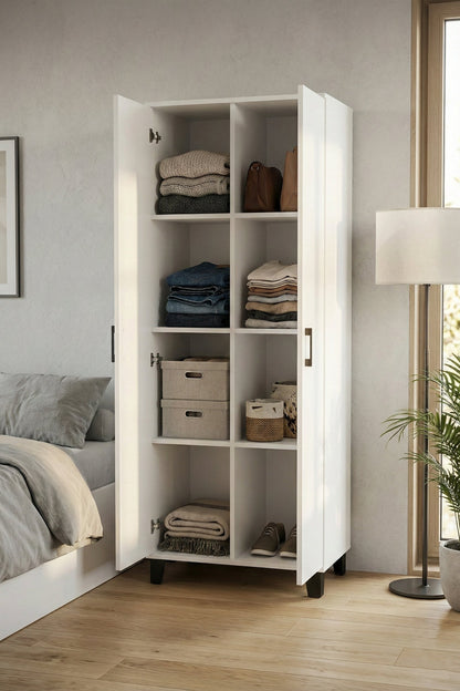 Çok Amaçlı 2 Kapaklı 8 Gözlü Dolap70×45×185 cm–Kiler,Mutfak,Balkon ve Banyo Depolama Dolabı