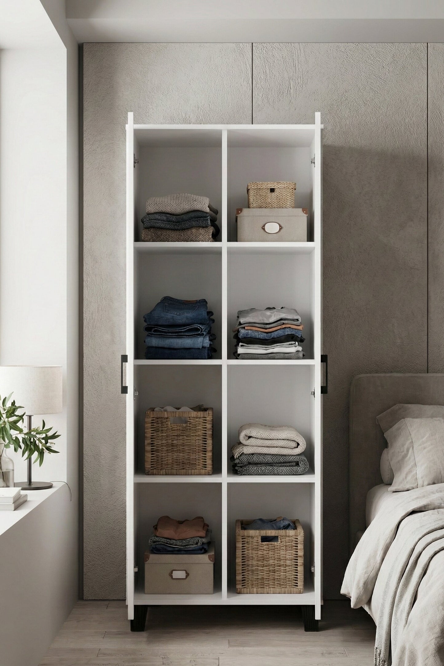 Çok Amaçlı 2 Kapaklı 8 Gözlü Dolap70×45×185 cm–Kiler,Mutfak,Balkon ve Banyo Depolama Dolabı
