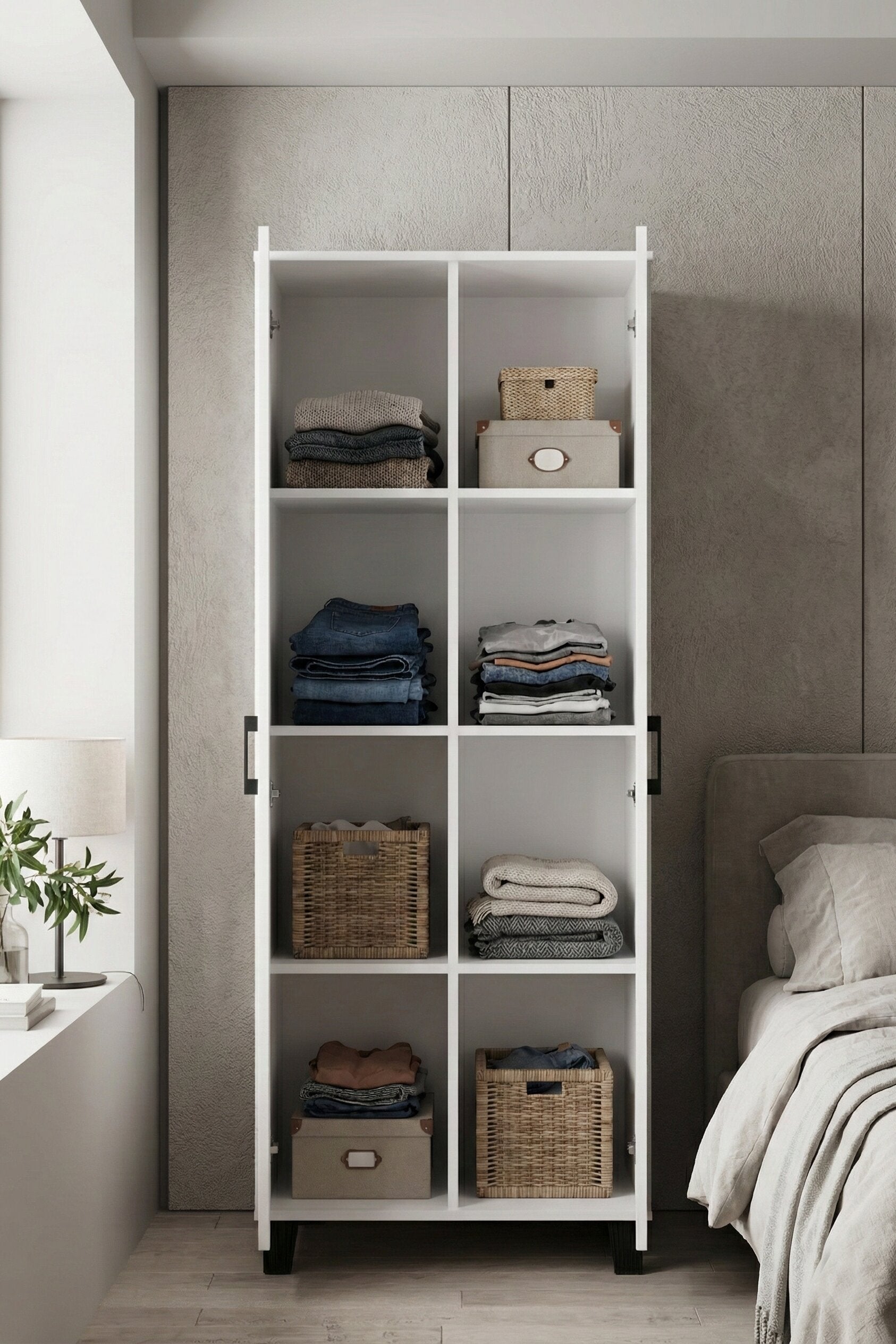 Çok Amaçlı 2 Kapaklı 8 Gözlü Dolap70×45×185 cm–Kiler,Mutfak,Balkon ve Banyo Depolama Dolabı