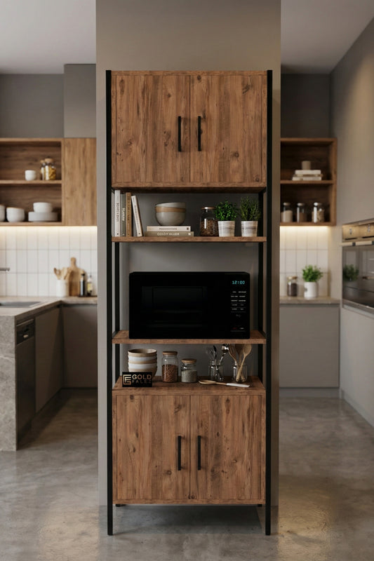 Çok Amaçlı Mutfak Dolap Raflı Metal Ayaklı Mikrodalga Fırın Dolabı 220 Atlantik Çam
