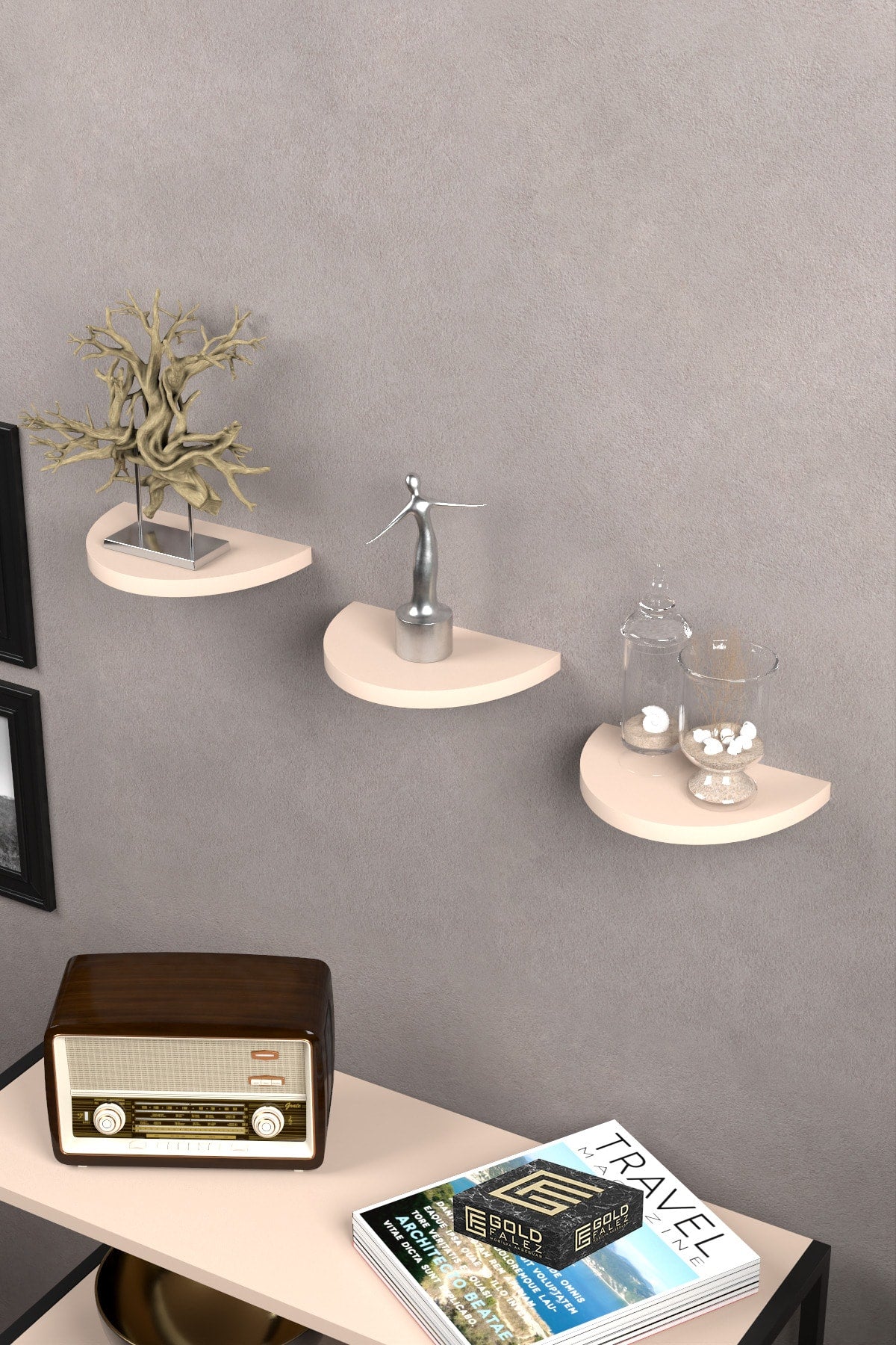 Duvar Rafı Dekoratif 3 Adet Çiçeklik Oval