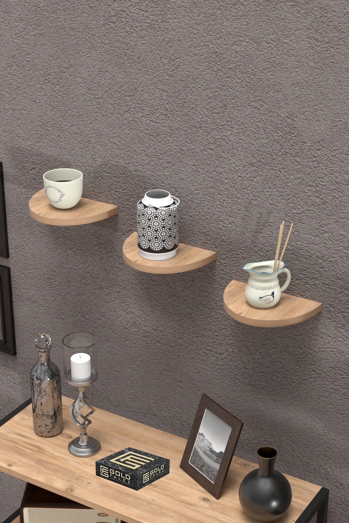 Duvar Rafı Dekoratif 3 Adet Çiçeklik Oval