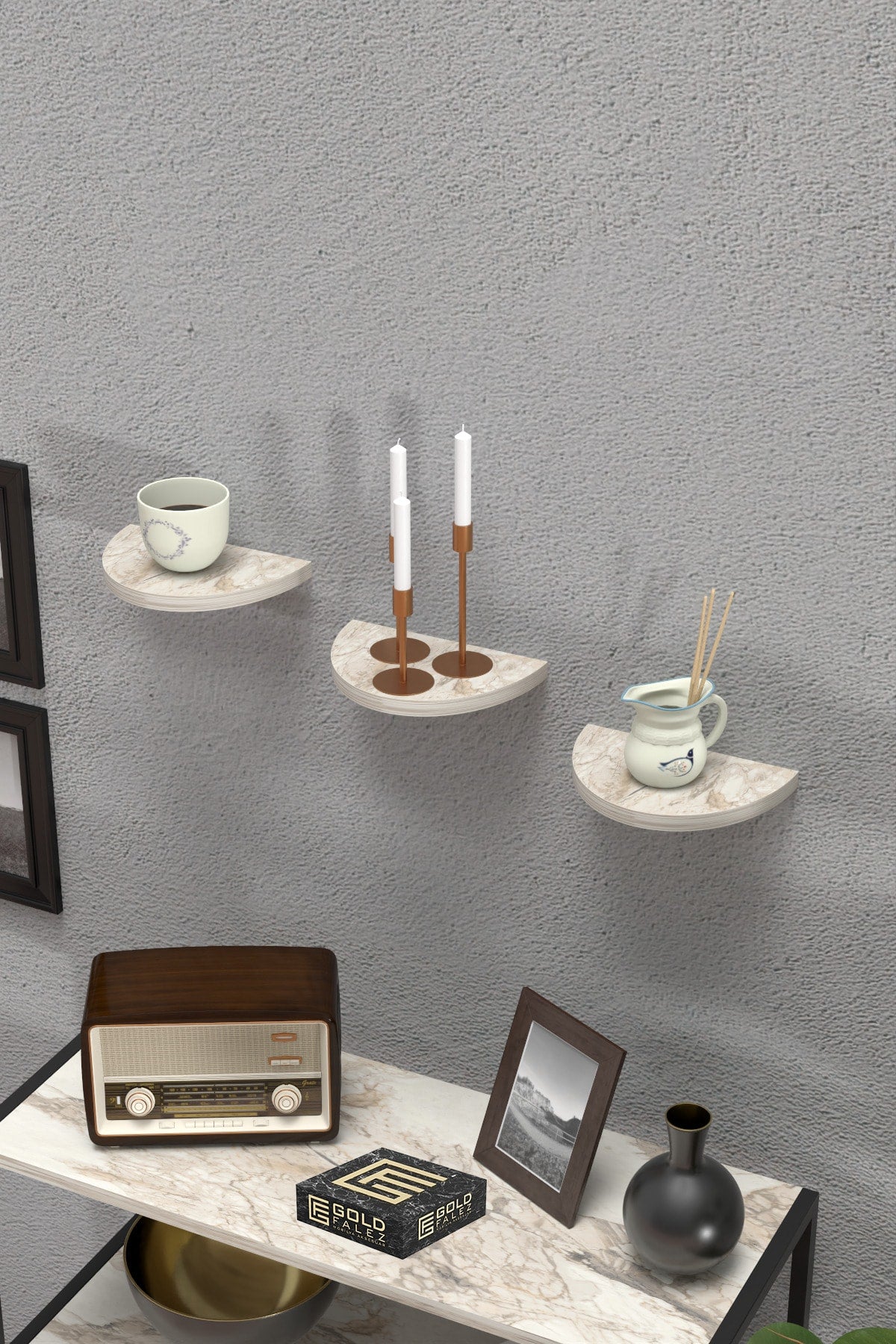 Duvar Rafı Dekoratif 3 Adet Çiçeklik Oval