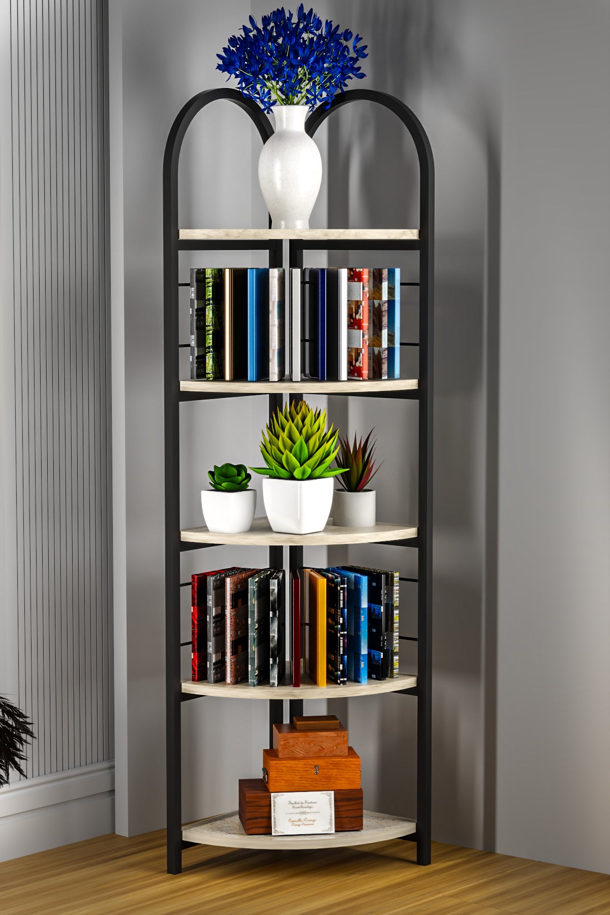 Kitaplık 5 Raflı Çiçeklik Çok Amaçlı Çalışma Odası Kütüphane Dekoratif Aksesuar Raf Modern