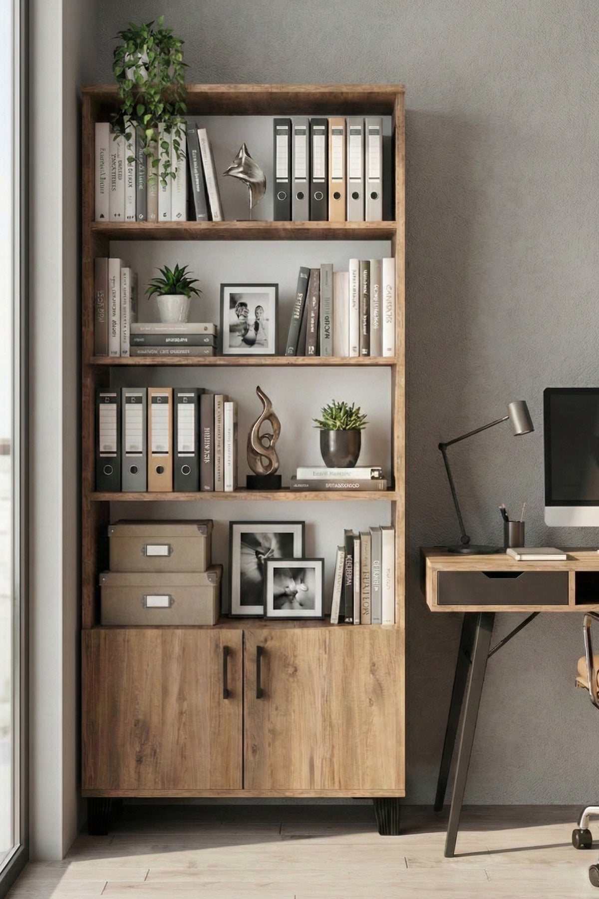 Kitaplık Modern Çok Amaçlı Dolaplı Raflı Ofis Salon Mutfak Düzenleyici Çok Raflı