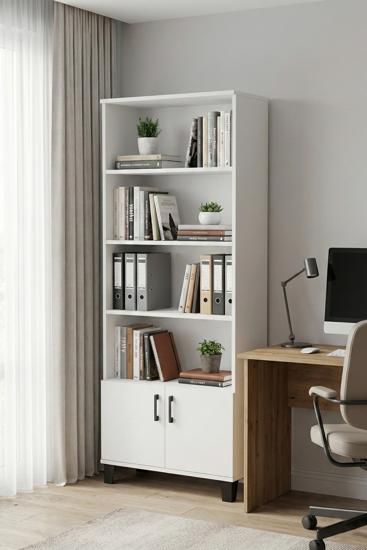 Kitaplık Modern Çok Amaçlı Dolaplı Raflı Ofis Salon Mutfak Düzenleyici Çok Raflı