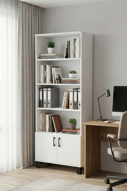 Kitaplık Modern Çok Amaçlı Dolaplı Raflı Ofis Salon Mutfak Düzenleyici Çok Raflı